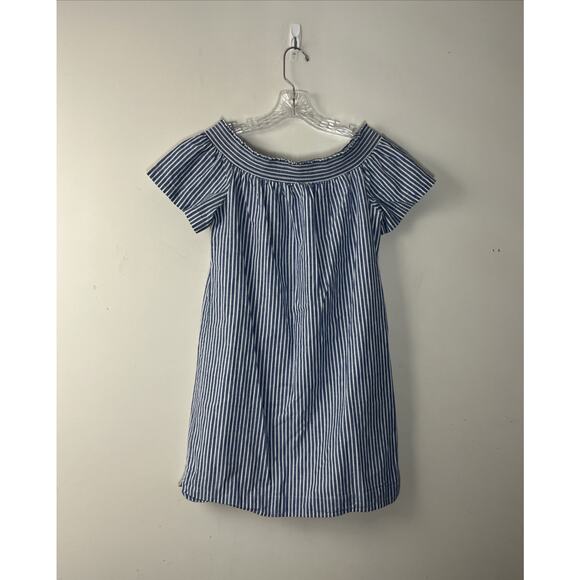 J Crew Striped Off the Shoulder Mini Dress 6 Linen Cotton Blend Nautical Preppy - Picture 1 of 10